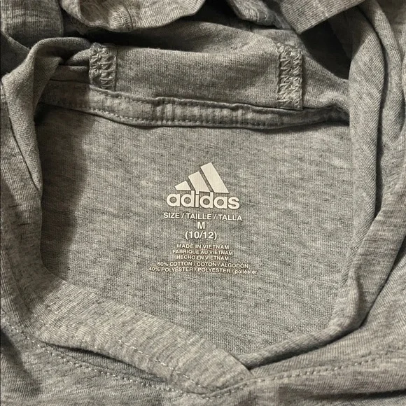Adidas Gray Logo Boys Hooded Long Sleeve Size M - Picture 2 of 3